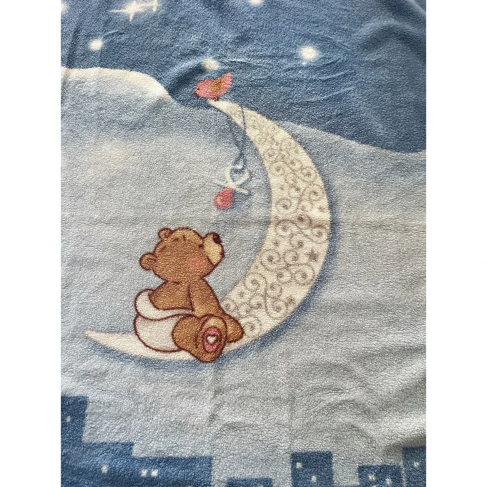 VTG Manterol‎ Plush Baby Blanket Bear Moon Night Sky Blue 26X20 Nursery Bedding